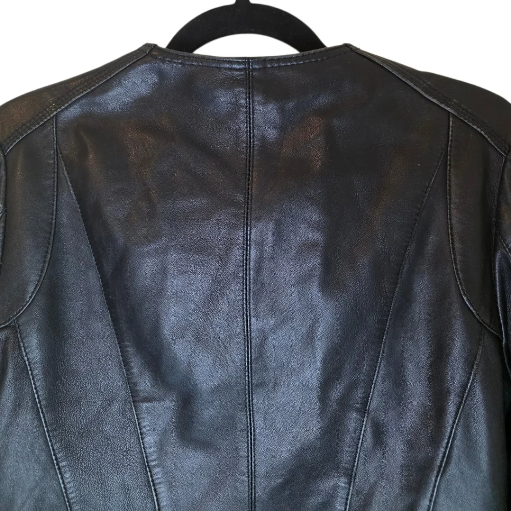 BLACK RIVET Black Leather Jacket Tailored Peplum - Size Small - Picture 4 of 11